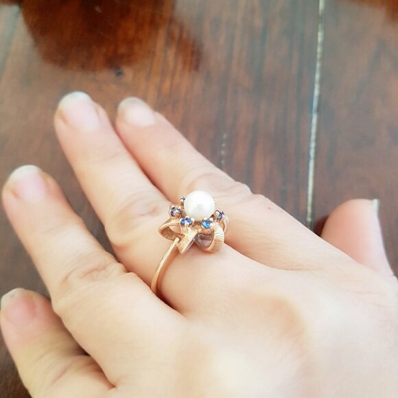 Vintage Cultured Pearl 10K Yellow Gold Estate Ring Trademark A&A - Picture 11 of 12